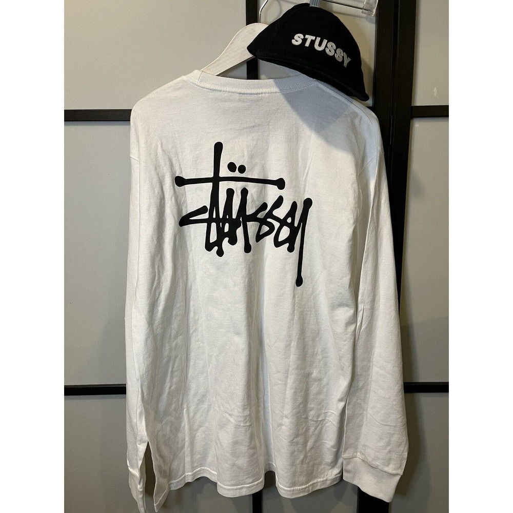 New Stussy L/S Crew Shirt White Large with Era Black Wool Cap Medium